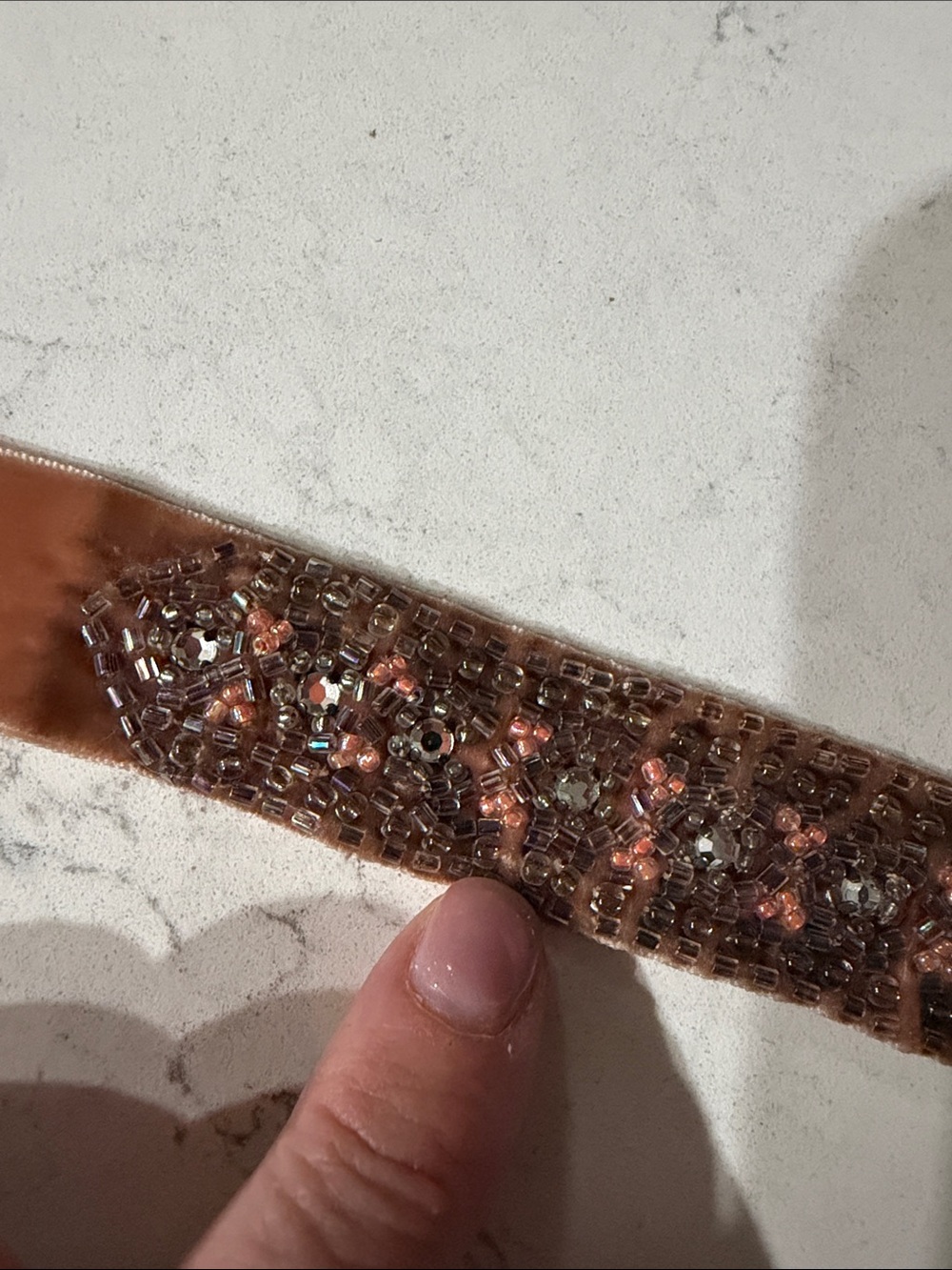 J.Crew Collection Beaded Crystal Velvet Sash Belt Blush Pink One Size 71” - Picture 4 of 4